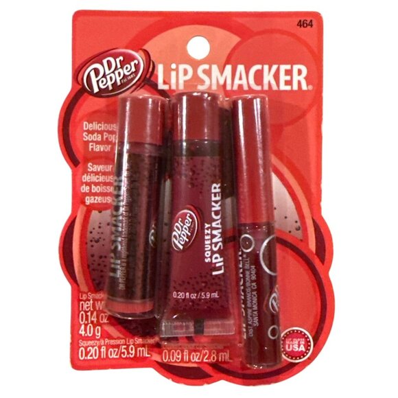 2012 3pc Set Bonne Bell/Lip Smacker DR. PEPPER TRIO Balm +Squeezy & Wand Glosses - Picture 1 of 6